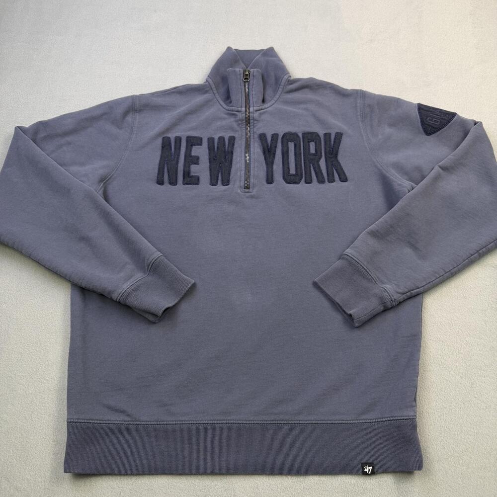 New York Giants Sweatshirt Mens Medium Blue NFL Football 47 1/4 Zip Pullover